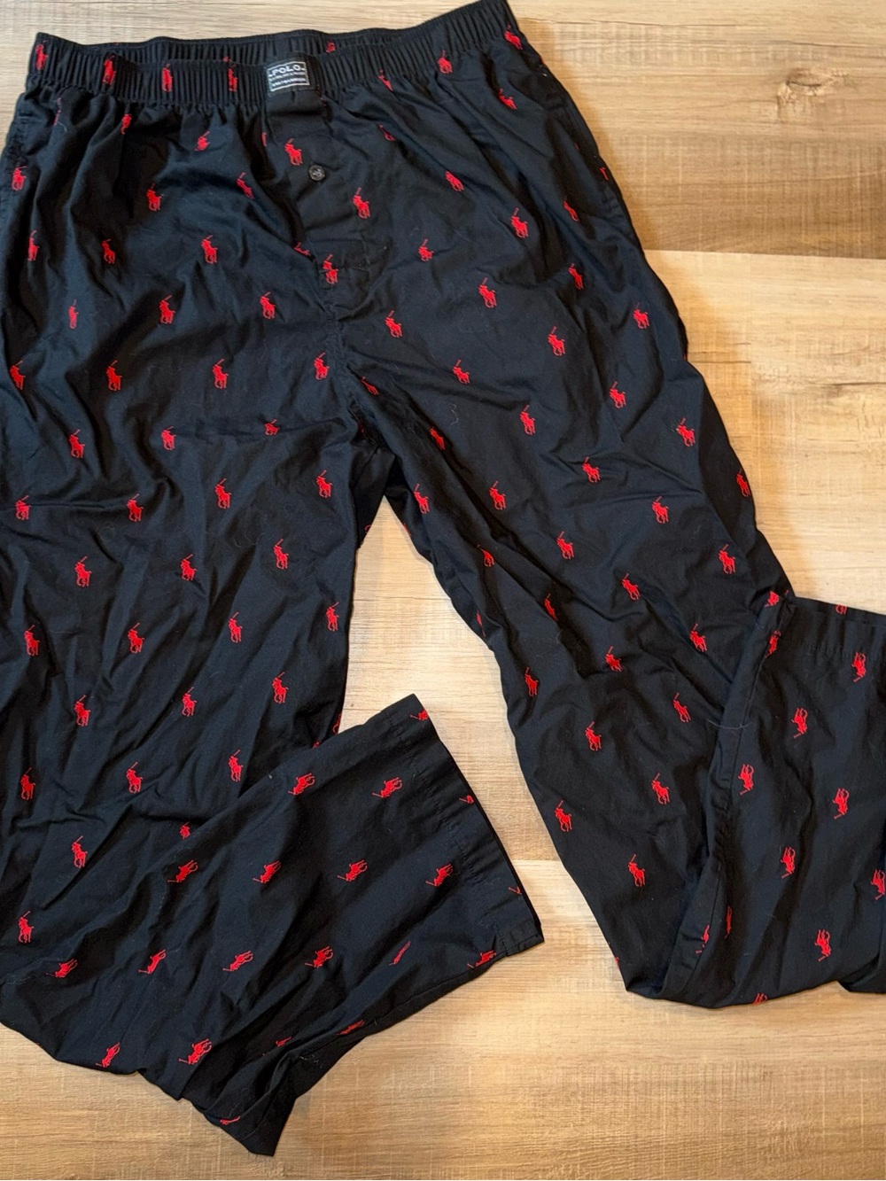 Polo by Ralph Lauren Black Pajama Pants with Red Pony All Over Print